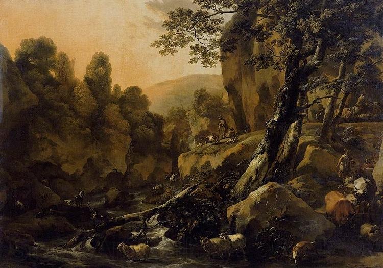 Nicolaes Pietersz. Berchem Herdsmen and Herds at a Waterfall Spain oil painting art